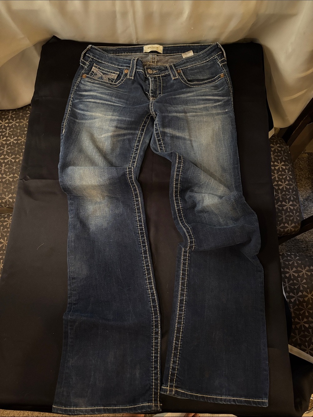 Big Star Women's Dark Blue Jeans with White Embroidered Back Pockets